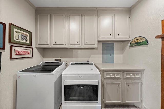 3417 Fern Hill Cir, Waco, TX 76708 - washroom featuring electric panel, cabinet space, and washer and clothes dryer