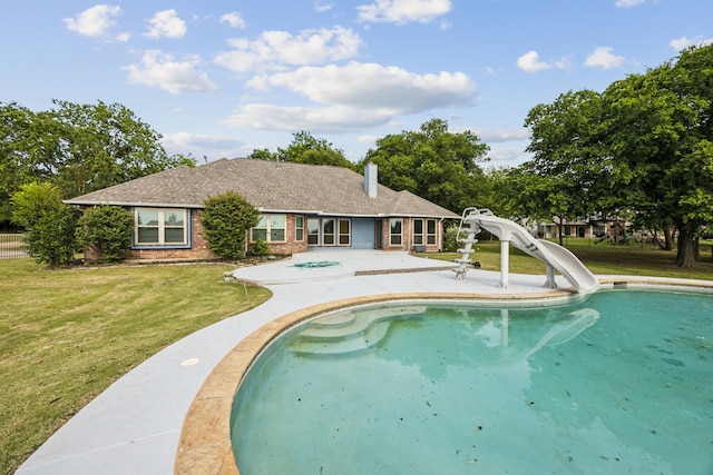 106 Morning Star Trl, Aurora, TX 76078 - swimming pool with a patio area, a water slide, and an in-ground hot tub