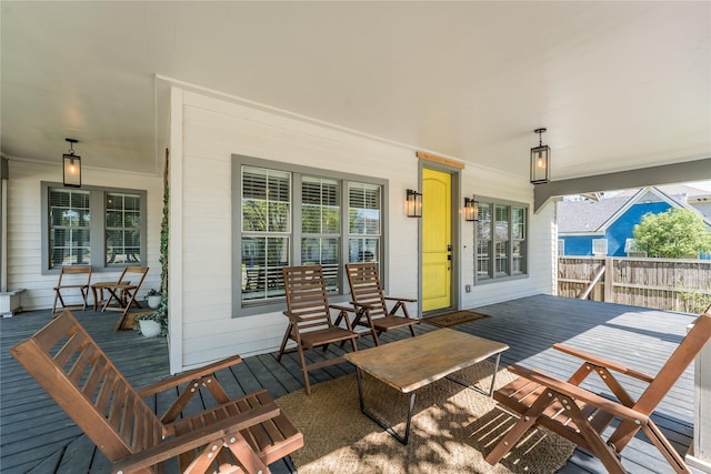 2025 Columbus Ave, Waco, TX 76701 - wooden terrace featuring covered porch and fence