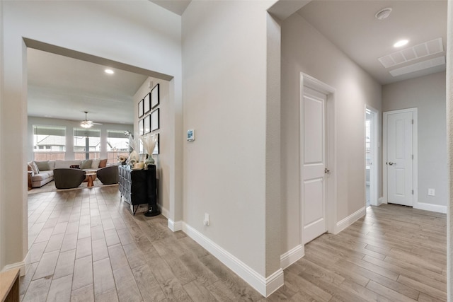 6005 Loving Ct, Midlothian, TX 76065 - corridor with light wood finished floors, baseboards, and recessed lighting