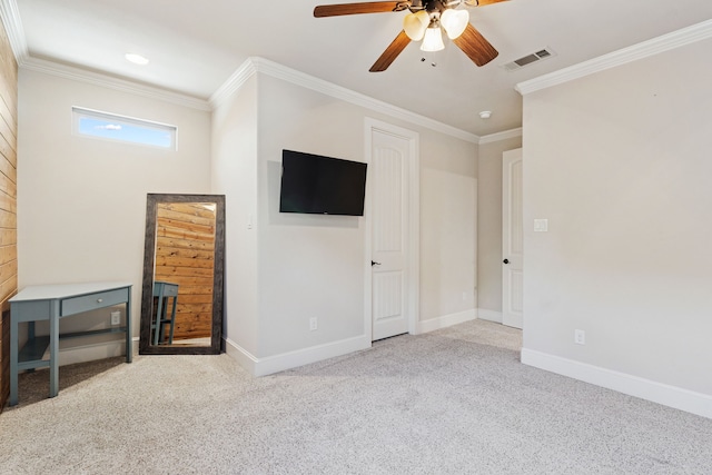 1100 Triple Crown Ct, Bartonville, TX 76226 - unfurnished bedroom with carpet flooring, crown molding, baseboards, and ceiling fan
