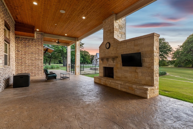 1100 Triple Crown Ct, Bartonville, TX 76226 - view of patio featuring central AC unit and an outdoor stone fireplace