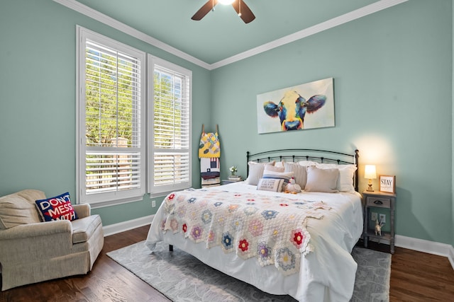 1809 Summit Ct, Keller, TX 76262 - bedroom with baseboards, ornamental molding, wood finished floors, and a ceiling fan