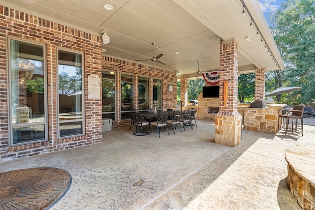 1809 Summit Ct, Keller, TX 76262 - view of patio / terrace featuring ceiling fan and exterior fireplace