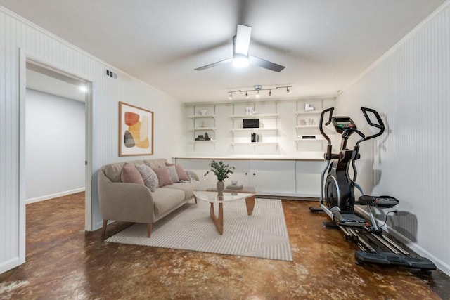 2638 Custer Pkwy Unit B, Richardson, TX 75080 - workout room featuring a ceiling fan and ornamental molding