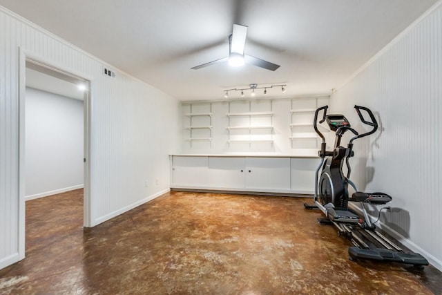2638 Custer Pkwy Unit B, Richardson, TX 75080 - workout area with ceiling fan, baseboards, and crown molding