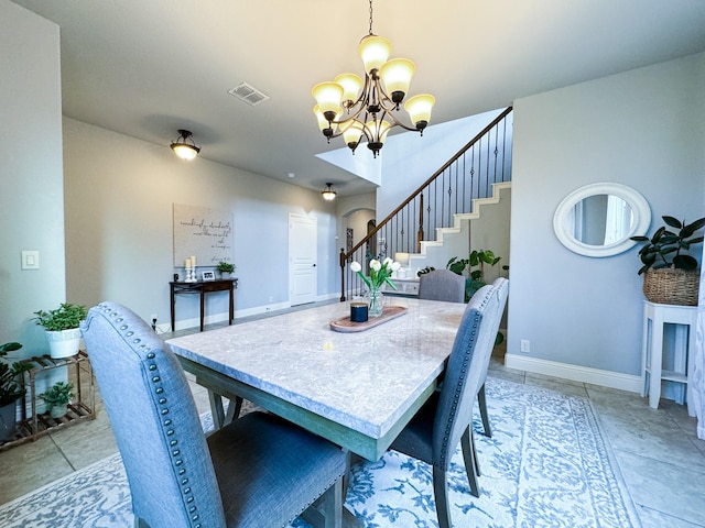 4237 Old Timber Ln, Fort Worth, TX 76036 - dining room with a chandelier, stairs, baseboards, and arched walkways