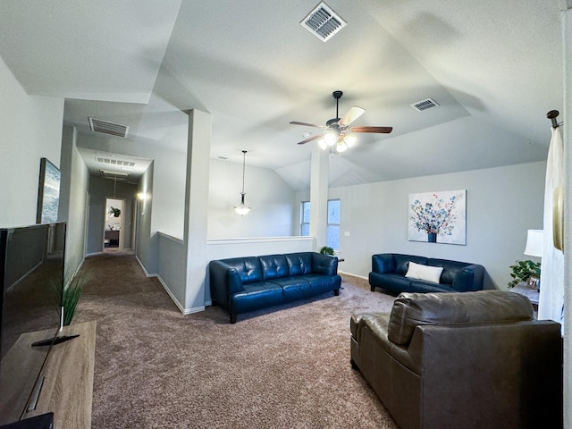 4237 Old Timber Ln, Fort Worth, TX 76036 - carpeted living area featuring a ceiling fan, baseboards, and lofted ceiling