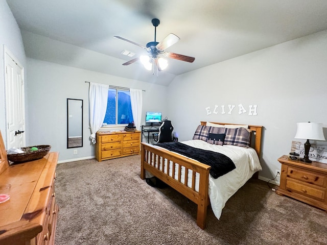 4237 Old Timber Ln, Fort Worth, TX 76036 - carpeted bedroom with baseboards, a ceiling fan, and lofted ceiling