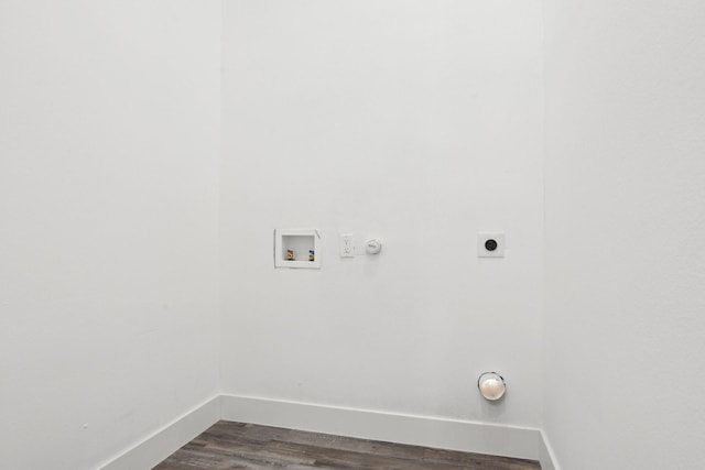 3613 Durango Trl, Granbury, TX 76048 - washroom with hookup for an electric dryer, baseboards, washer hookup, and dark wood-type flooring