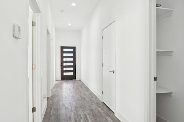 3613 Durango Trl, Granbury, TX 76048 - hall with wood finished floors, recessed lighting, and baseboards