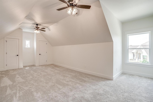 138 Buddy Ct, Millsap, TX 76066 - bonus room featuring ceiling fan, light carpet, vaulted ceiling, and baseboards