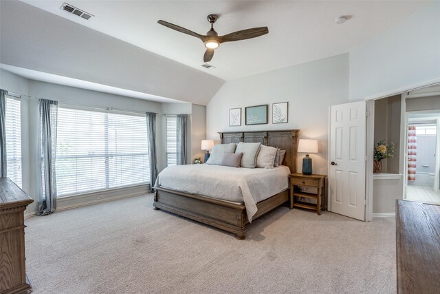 5060 Loma Alta Dr, Frisco, TX 75034 - bedroom featuring light carpet, lofted ceiling, baseboards, and ceiling fan