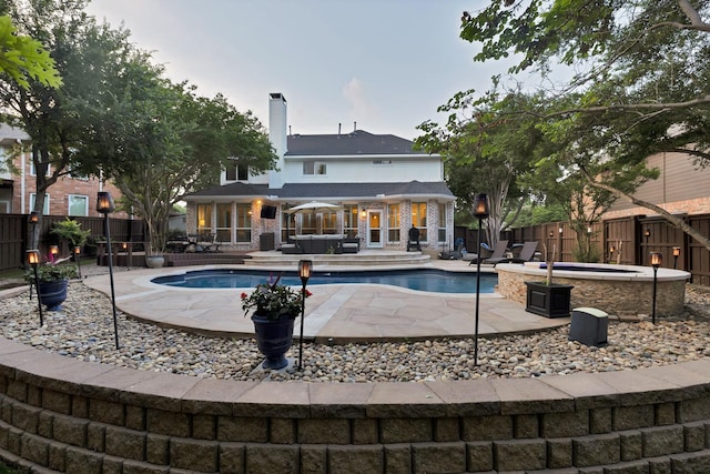 1123 Shadetree Ln, Allen, TX 75013 - view of swimming pool featuring a fenced backyard, an in-ground hot tub, and a patio