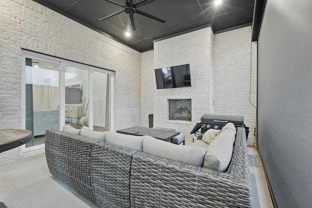 330 Peach Point Rd, Prosper, TX 75078 - view of patio featuring an outdoor hangout area, a ceiling fan, and a grill