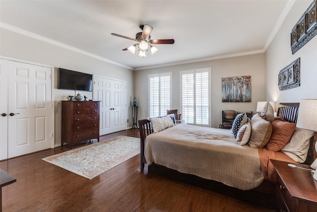 2420 Norwich Dr, Carrollton, TX 75006 - bedroom featuring wood finished floors, crown molding, and ceiling fan