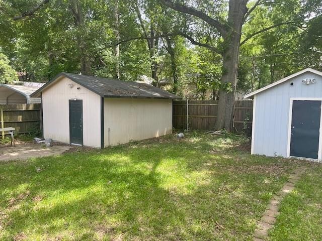 view of shed featuring view of scattered trees