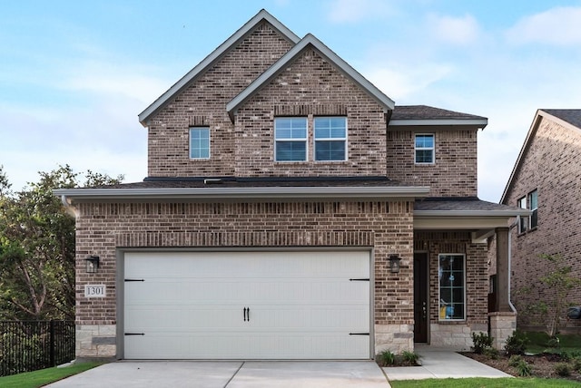 1301 Hickory Ct, Weatherford, TX 76086 - view of front facade with brick siding, concrete driveway, an attached garage, and stone siding
