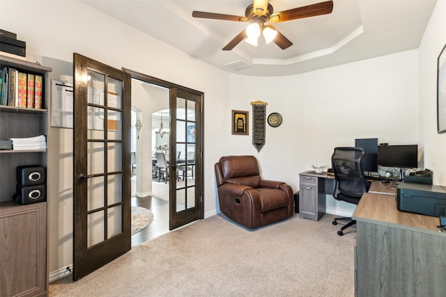2314 Bob Sandlin Ln, Wylie, TX 75098 - office space with french doors, carpet flooring, a ceiling fan, and baseboards