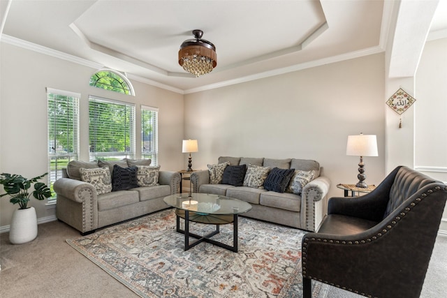 2314 Bob Sandlin Ln, Wylie, TX 75098 - carpeted living room featuring a tray ceiling and crown molding