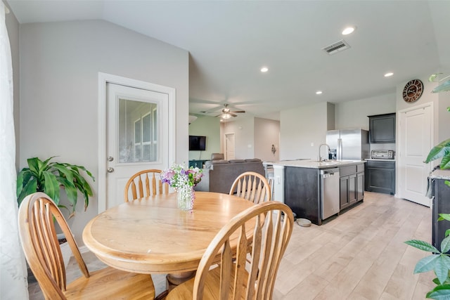 6128 Blacksmith Ave, Fort Worth, TX 76179 - dining space with light wood-style flooring, ceiling fan, and recessed lighting