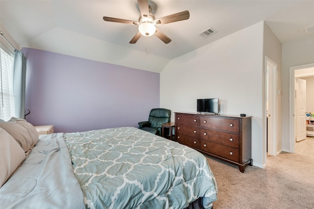 6128 Blacksmith Ave, Fort Worth, TX 76179 - carpeted bedroom with vaulted ceiling, baseboards, and ceiling fan