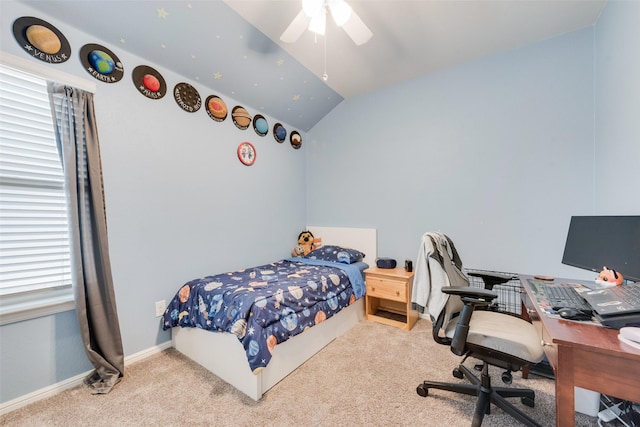 6128 Blacksmith Ave, Fort Worth, TX 76179 - carpeted bedroom featuring vaulted ceiling, a desk, ceiling fan, baseboards, and multiple windows