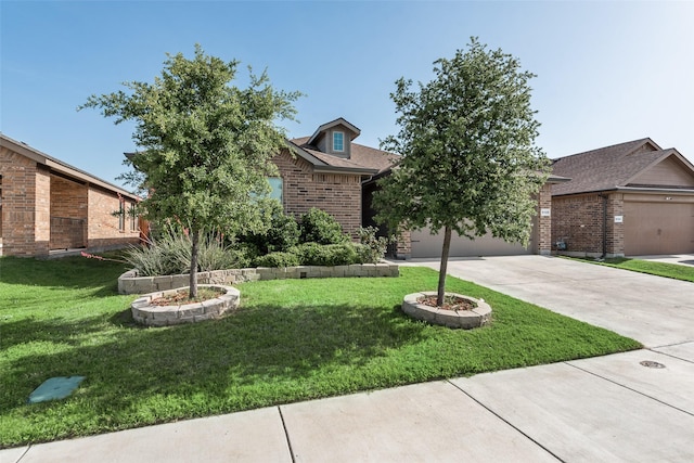 6128 Blacksmith Ave, Fort Worth, TX 76179 - obstructed view of property with concrete driveway, brick siding, a front yard, and an attached garage