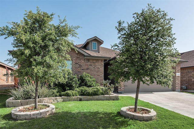 6128 Blacksmith Ave, Fort Worth, TX 76179 - obstructed view of property featuring brick siding, driveway, a front yard, and roof with shingles