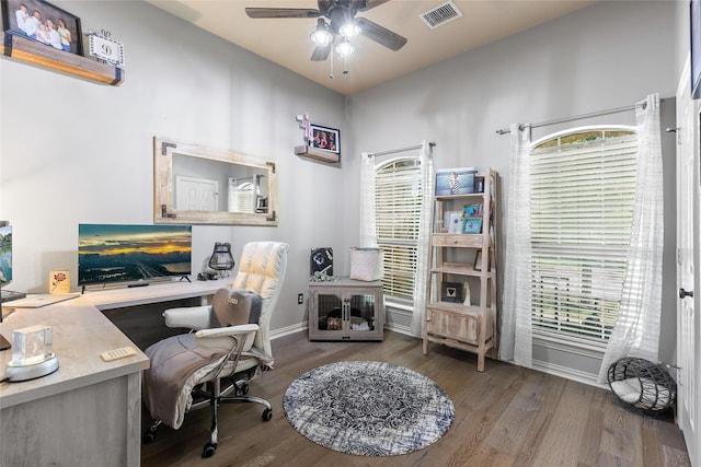 301 Shepherd Ln, Royse City, TX 75189 - home office with baseboards, a ceiling fan, wood finished floors, and healthy amount of natural light