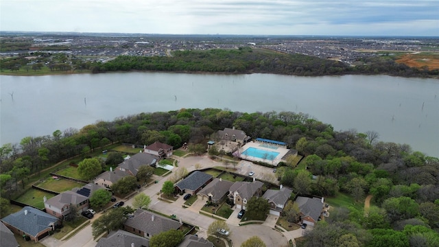 1716 Lake Way Dr, Little Elm, TX 75068 - aerial view of property's location with a nearby body of water, nearby suburban area, and a pool area