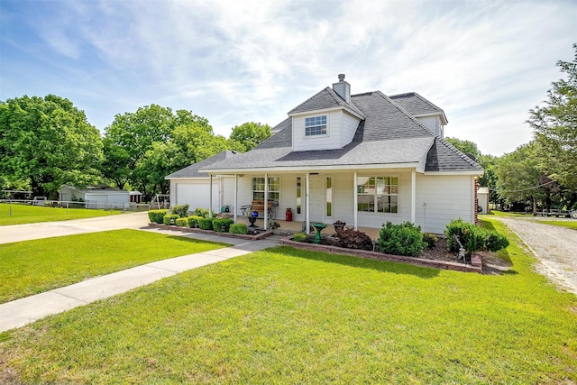 1409 Robyn Rd, Azle, TX 76020 - view of front facade with concrete driveway, a porch, an attached garage, a chimney, and roof with shingles
