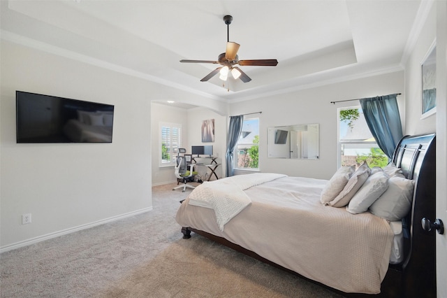 111 Blue Stem Ln, Aledo, TX 76008 - carpeted bedroom with a tray ceiling, multiple windows, baseboards, and arched walkways