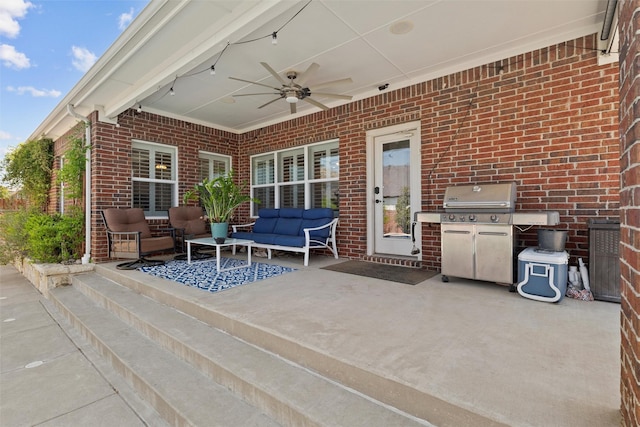 111 Blue Stem Ln, Aledo, TX 76008 - view of patio / terrace featuring an outdoor hangout area, a ceiling fan, and area for grilling