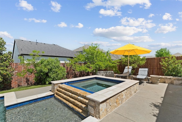 111 Blue Stem Ln, Aledo, TX 76008 - view of pool with an in-ground hot tub, a patio, and a fenced backyard