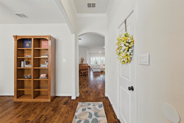 111 Blue Stem Ln, Aledo, TX 76008 - entrance foyer with arched walkways, dark wood-style flooring, crown molding, and baseboards