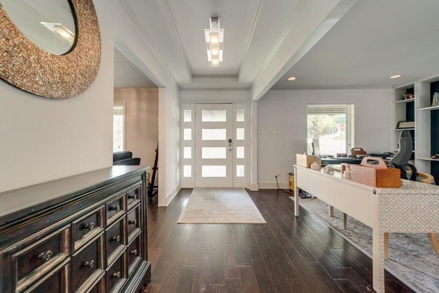 9178 Glen Springs Dr, Dallas, TX 75243 - foyer entrance with healthy amount of natural light, dark wood-type flooring, baseboards, recessed lighting, and ornamental molding