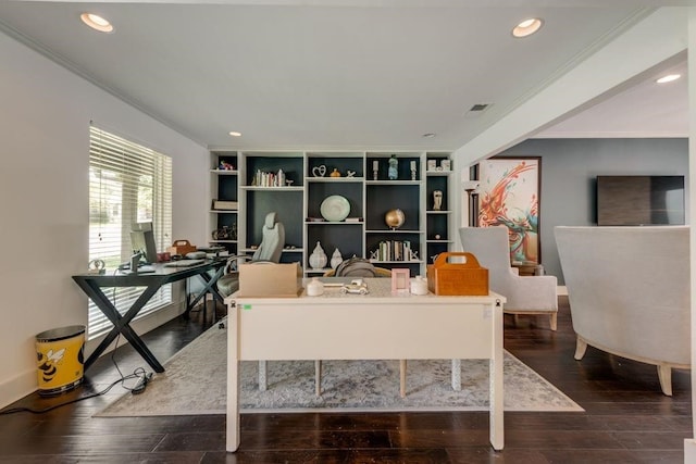 9178 Glen Springs Dr, Dallas, TX 75243 - home office with crown molding, recessed lighting, and wood finished floors