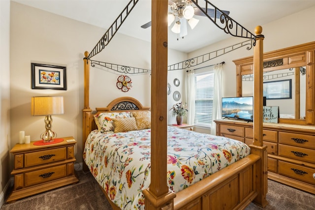 619 Comal Dr, Crandall, TX 75114 - bedroom featuring dark colored carpet and ceiling fan