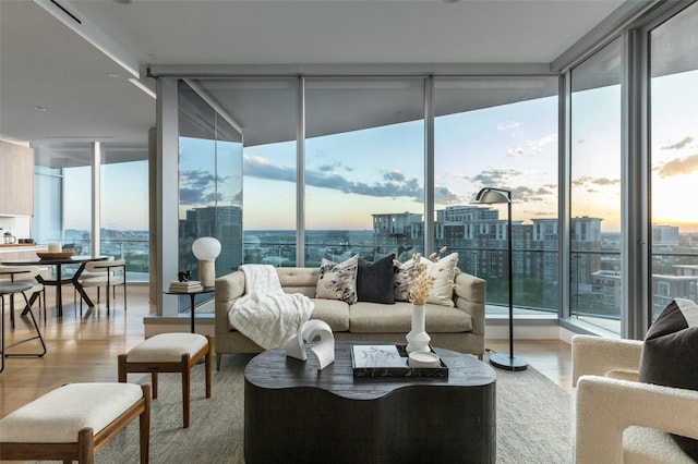 3130 N Harwood St Unit 903, Dallas, TX 75201 - living room featuring expansive windows, wood finished floors, and a city view