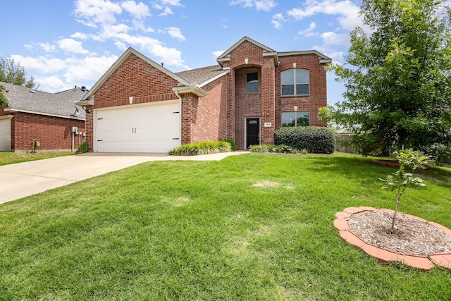9305 Manassas Rdg, Mckinney, TX 75071 - traditional-style house featuring a garage, brick siding, a front yard, and driveway