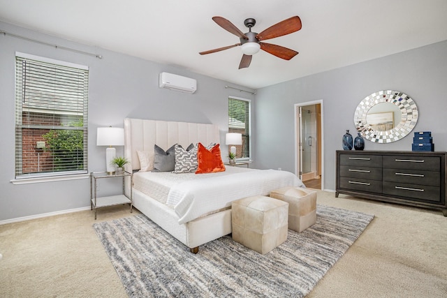 9305 Manassas Rdg, Mckinney, TX 75071 - bedroom featuring a wall unit AC, carpet flooring, baseboards, and a ceiling fan