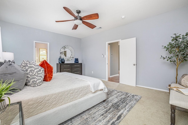 9305 Manassas Rdg, Mckinney, TX 75071 - bedroom with carpet floors, ceiling fan, baseboards, and connected bathroom