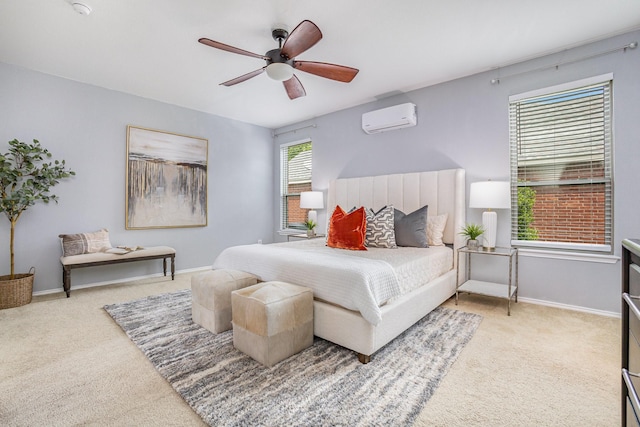 9305 Manassas Rdg, Mckinney, TX 75071 - carpeted bedroom featuring a wall mounted air conditioner, baseboards, and ceiling fan