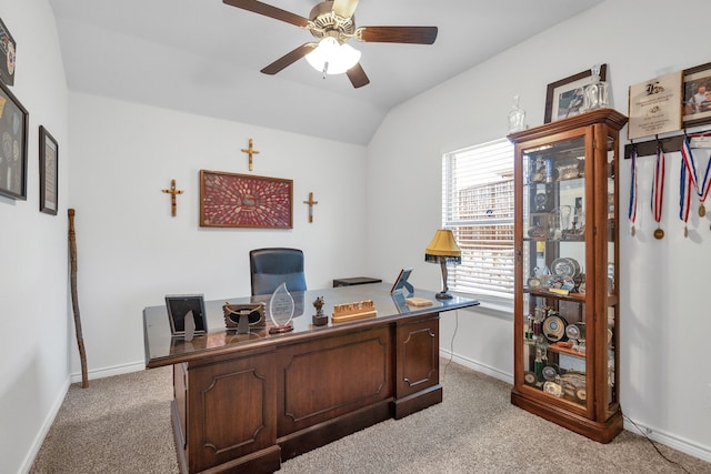 2346 Neff Ln, Forney, TX 75126 - office area with light colored carpet, ceiling fan, baseboards, and lofted ceiling