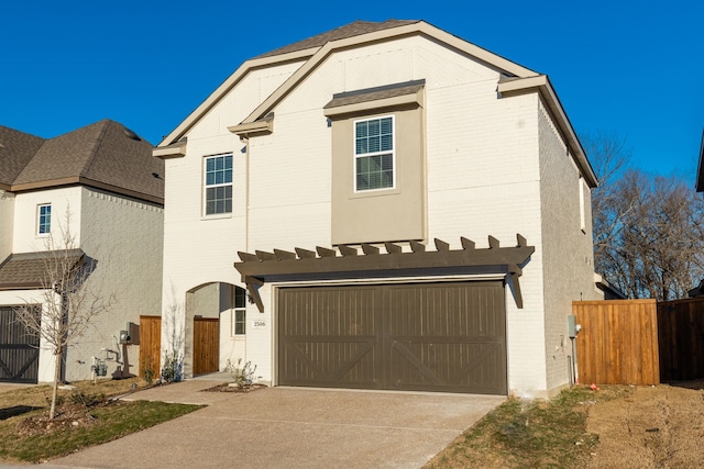 2506 Sun Grove Rd, Melissa, TX 75454 - view of front of home with brick siding, fence, concrete driveway, an attached garage, and a standing seam roof