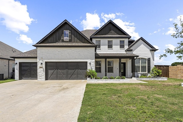 3204 Creek Meadow Dr, Anna, TX 75409 - view of front of property featuring board and batten siding, a garage, concrete driveway, cooling unit, and roof with shingles