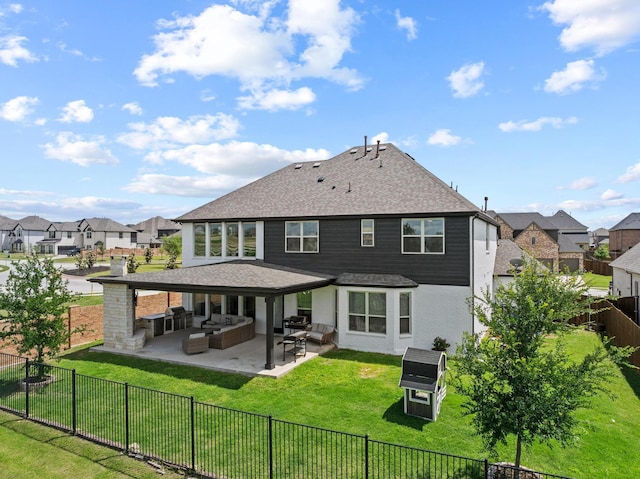 3204 Creek Meadow Dr, Anna, TX 75409 - back of house featuring a residential view, an outdoor hangout area, roof with shingles, and a patio area