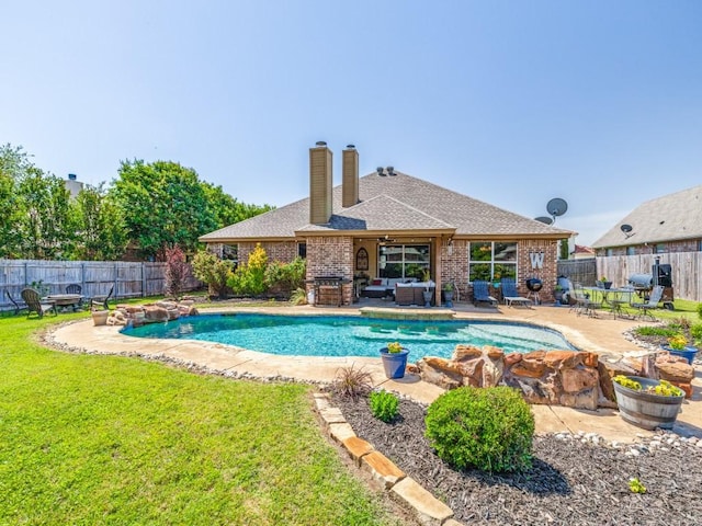 2103 Ridgewood Dr, Bridgeport, TX 76426 - view of swimming pool with outdoor lounge area, a patio area, and a ceiling fan