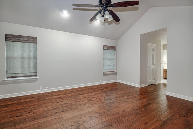 6109 Rayburn Ct, Fort Worth, TX 76133 - spare room featuring wood-type flooring, ceiling fan, vaulted ceiling, and baseboards